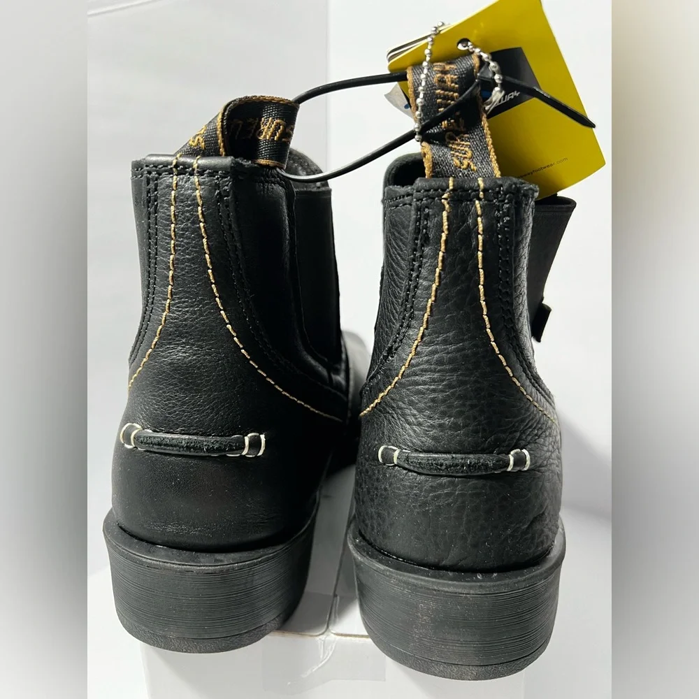 Sureway‎ Steel Toe Work Boots Black Tumbled Leather Slip On Safety Boots Mens 9